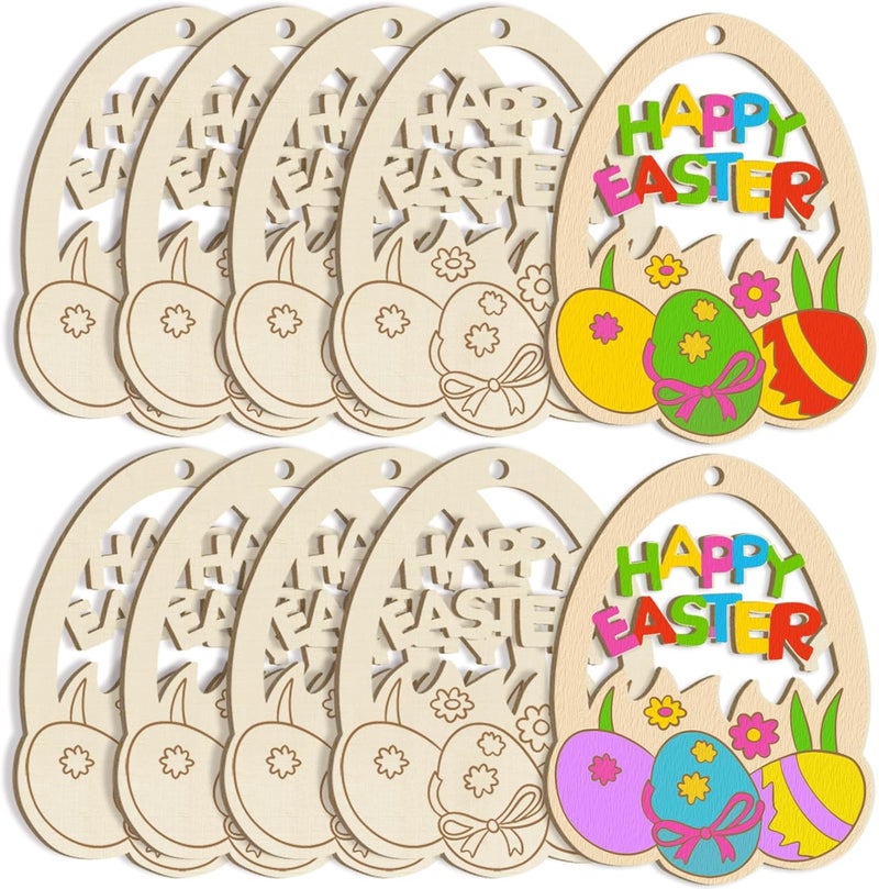 Sophena Large Size 7 inch Wooden Easter Ornaments to Paint, Wooden Happy Easter Cutouts DIY Blank Unfinished Round Spring Wood Discs Ornament for Crafts Hanging Decorations 10PCS - Image 1